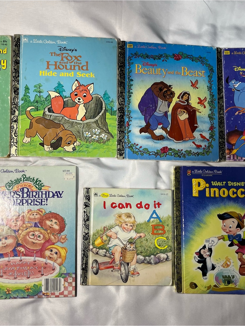 Vintage Little Golden Books Lot of 7 Disney‎ Aladdin Beauty Beast Pinocchio